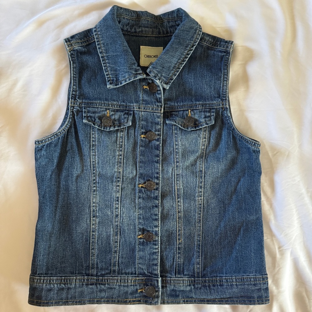 Cherokee Sleeveless Denim Vest Jacket - Classic Blue - XL/TG (14-16) - Picture 8 of 14